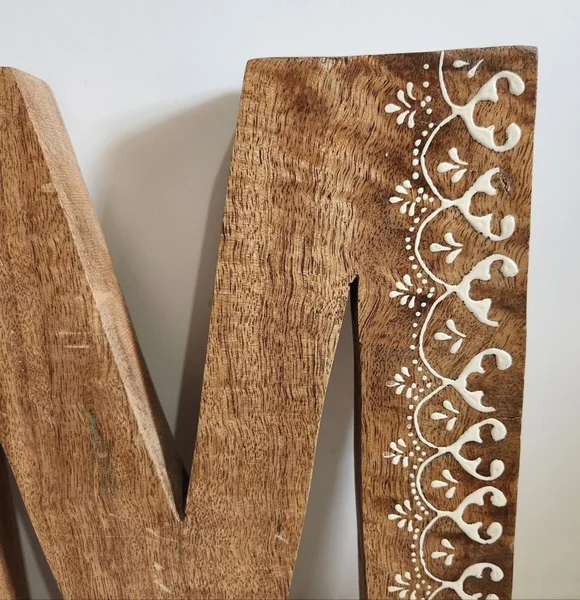 Wooden Block Letter Monogram Initial M Rustic Embossed Home Decor - Picture 3 of 6